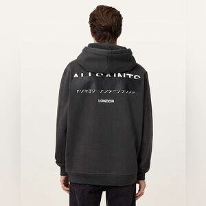 ALLSAINTS Redact Pullover Embroidered Logo Hoodie in Black XXL